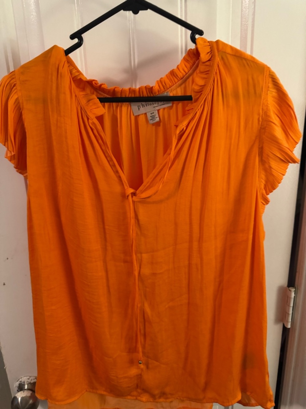 Philosophy Bright Orange Ruffle-Trim Cap Sleeve Blouse